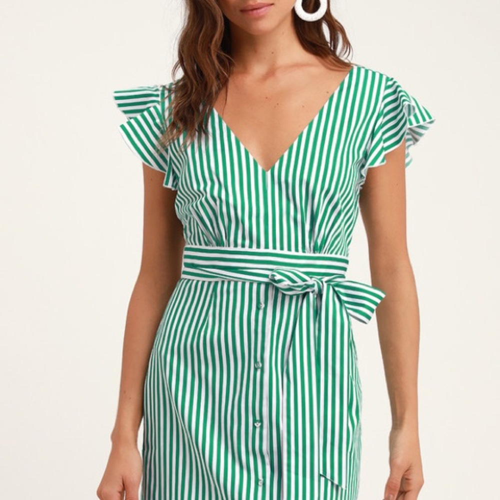 BB Dakota Peppermint Green Striped Shirt Dress